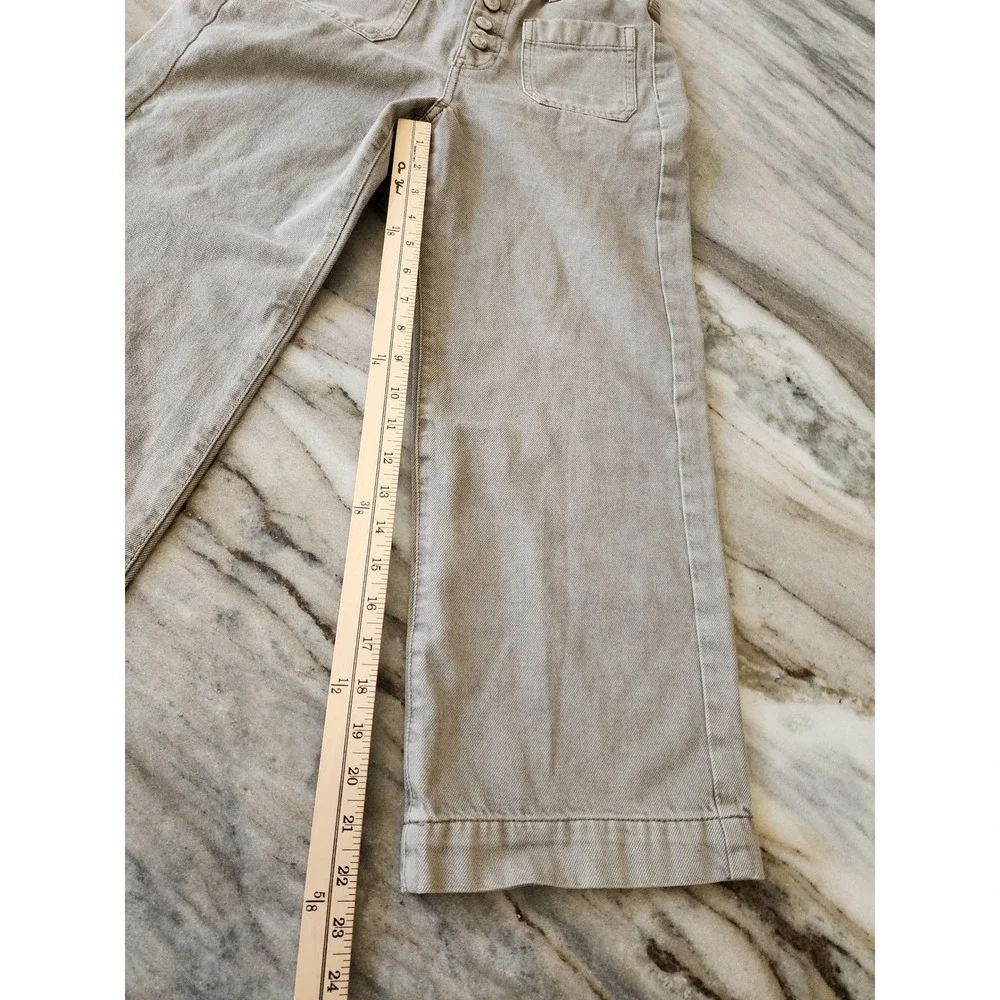 American Eagle Wide Leg Crop Jeans Green Khaki Button Fly Patch Pocket Size 4